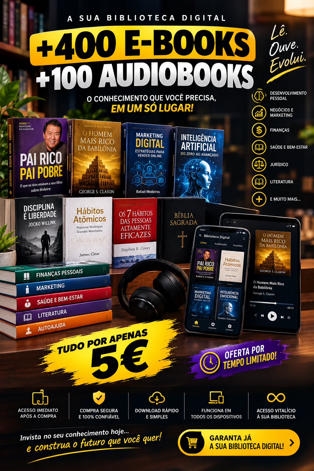 Biblioteca Premium — 400 E-books + 100 Audiobooks por apenas 5 €